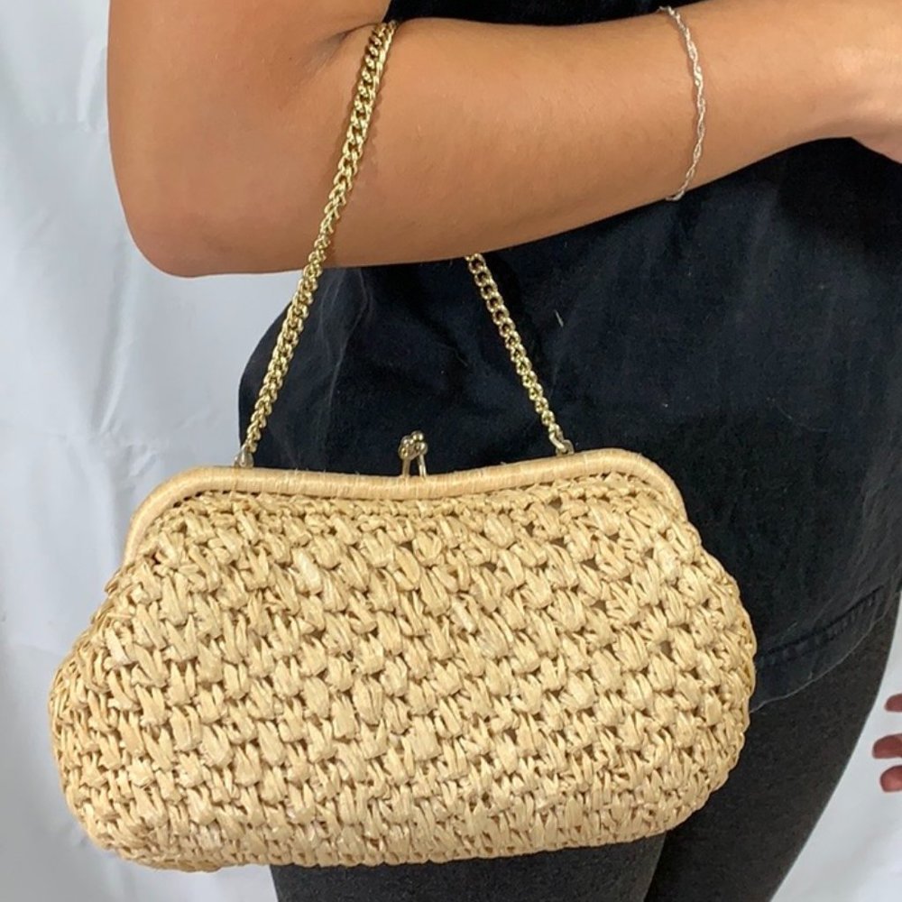 Vtg Mantessa Woven Handbag Purse with Chain japan